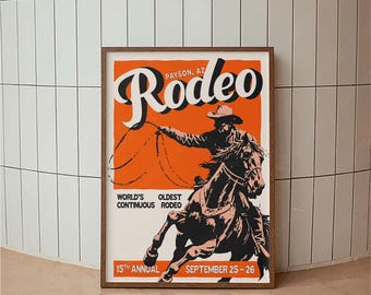 Arizona Rodeo Poster, Vintage Western Poster, Rodeo Print, Mid Century Modern, Minimal Vintage Art Print, Home Decor, Payson Arizona Art