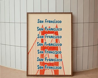 Golden Gate Bridge Poster, San Francisco Travel Poster, California Wall Art, Vintage Print, Minimalist Decor