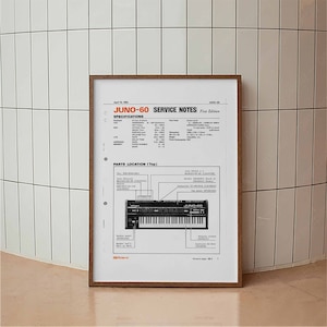 Vintage Roland Juno 60 Synthesizer Poster, Vintage Manual Print, Minimal Typographic Poster, Keyboard Synth Retro Print, Music Decor
