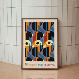 Cartel vintage del festival de jazz de Montreux, impresión tipográfica suiza, impresión artística vintage minimalista moderna de mediados de siglo, impresión de póster