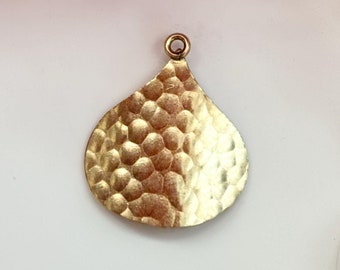 Gold Toned Teardrop Shaped Hammered Vintage Pendant | Trinket | Charm