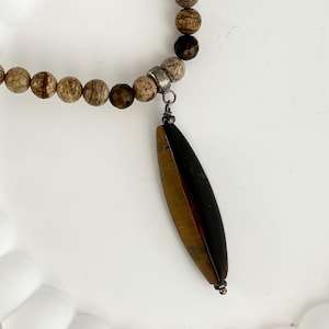 Tiger&#39;s Eye Agate Beaded Vintage Long Hand Strung Vintage Boho Long Pendant Necklace - 16&quot;