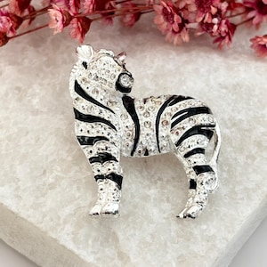 Roman Signed Silver Toned Black & White Striped Zebra Vintage XL Large Brooch