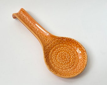 Italian Made Geometric Designed Orange Stoneware Spoon Rest