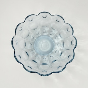 Fenton Signed Art Glass Ice Blue Priscilla Moon and Stars Scalloped Vintage Decorative Bowl - 10&quot;
