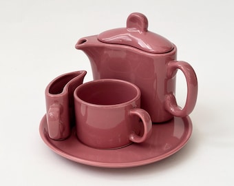 Midcentury Modern Mauve | Pink Full Tea or Coffee w/ Sugar & Creamer Pottery Vintage Set with Lid