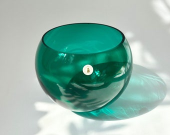 Avocado Green Vintage Circular Midcentury Modern Bowl / Vase