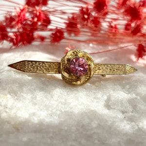 Gold Toned Textured Purple Rhinestone Classic Brooch Pin