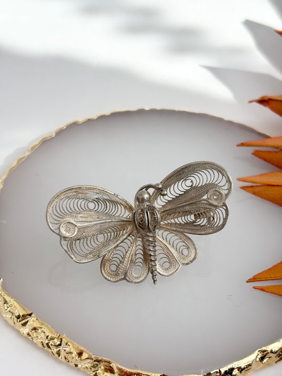 Vintage Silver Filigree Butterfly Brooche Pin - image 4