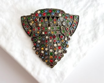 Art Deco Rainbow Fruit Salad Rhinestone Antique Jumbo 80's Style Vintage Dress Clip | Fur Clip