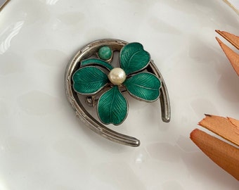 Vintage Silver Tone 4 Leaf Clover Brooch Pin