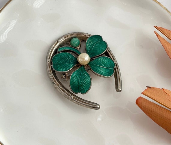 Vintage Silver Tone 4 Leaf Clover Brooch Pin - image 1