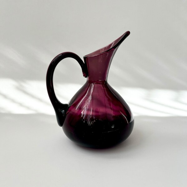 Blenko Glass Co. Amethyst Optic Purple Vintage MCM Hand Blown Glass Pitcher