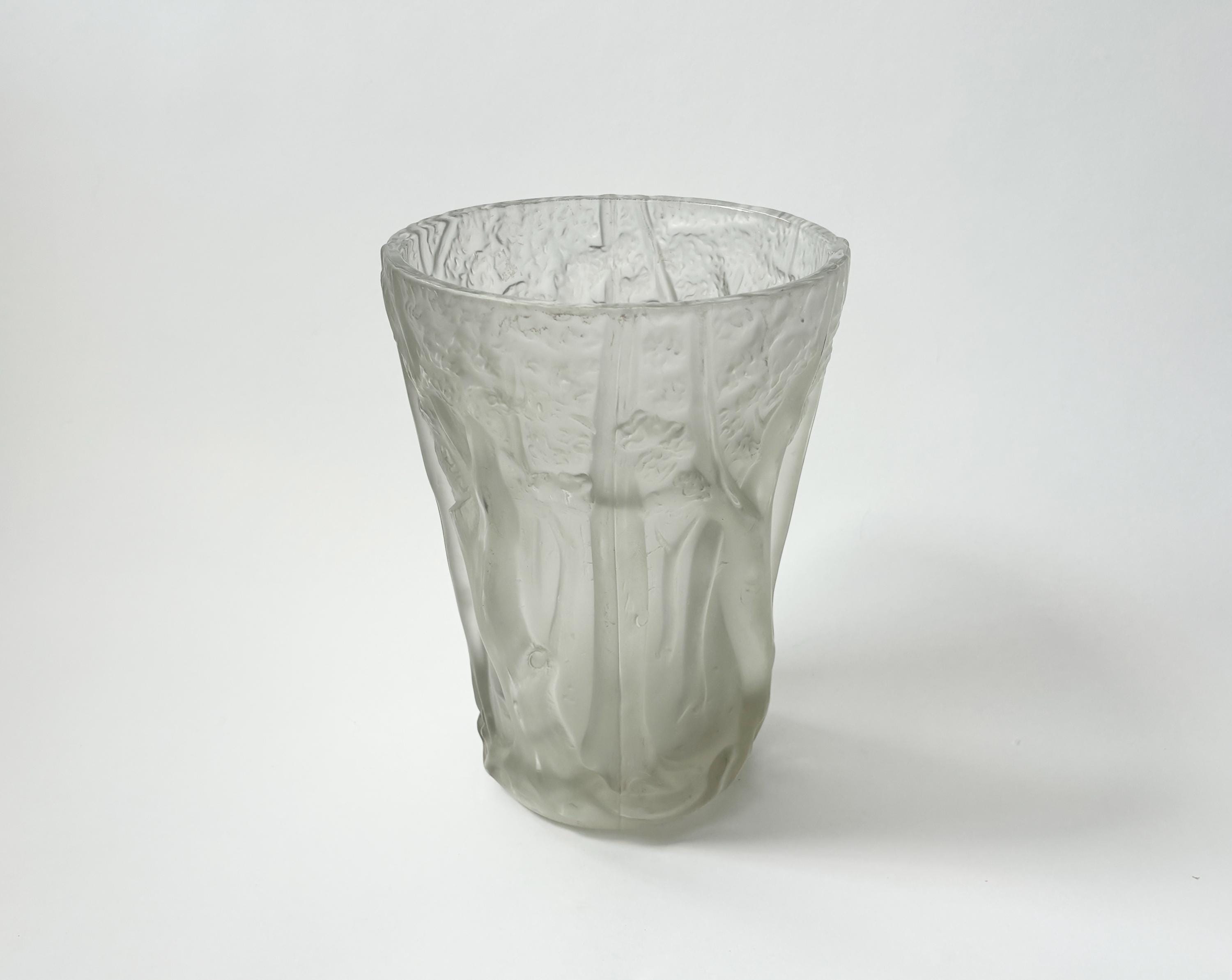 レアな1930年代製、チェリーのアンティーク花瓶フロストガラス