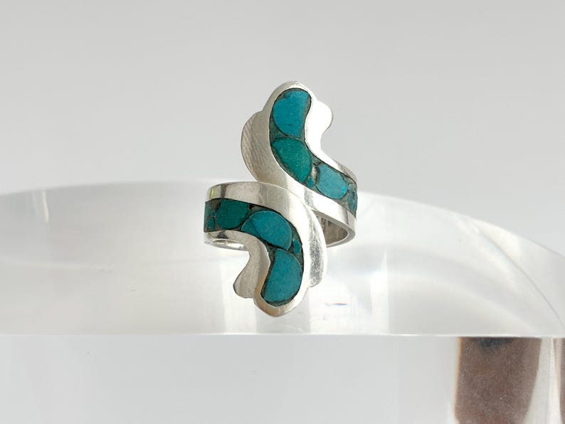 Rare Turquoise Inlaid Wrap Style Chunky Adjustable Southwest Style ...