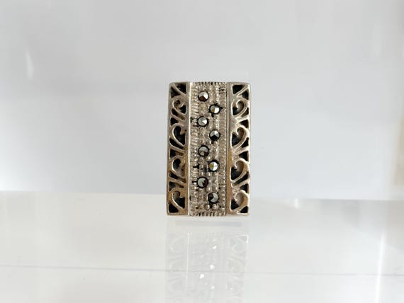 Art Deco Rectangular Marcasite Accented Cutout De… - image 7