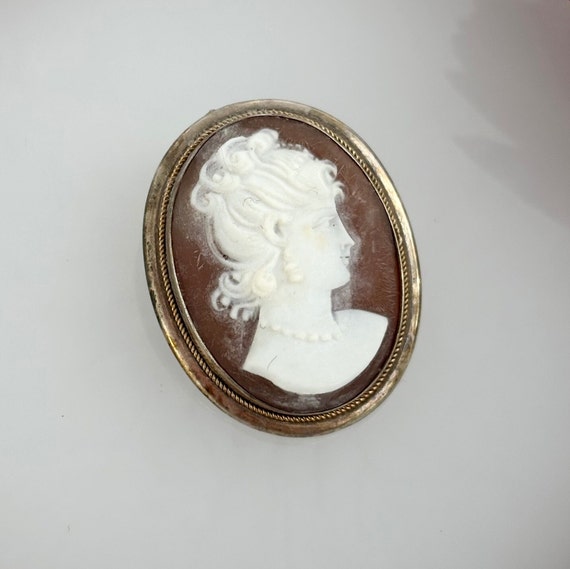 Cameo Hand Carved Vintage 800 Silver Brooch Pin - image 1