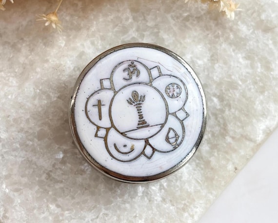 Unity White Enamel Vintage Circular Tiny Silver T… - image 1