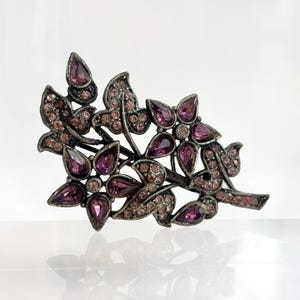 Silver Toned Vintage Purple Rhinestone Multistone Leaf Foliage Floral Shaped Vintage Brooch Pin