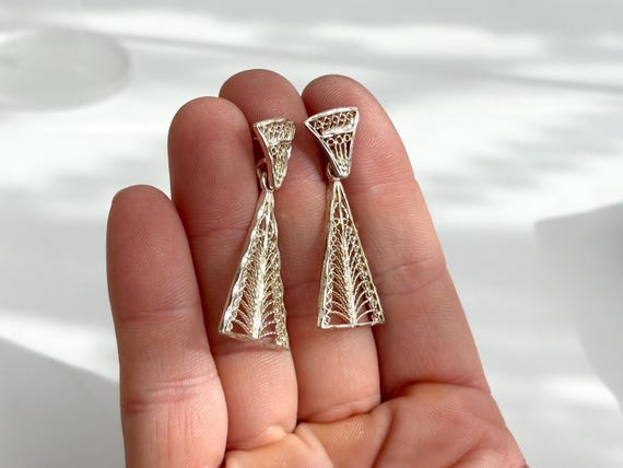 Filigree Style Triangular Shaped Dangle Vintage S… - image 9