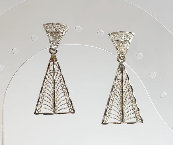 Filigree Style Triangular Shaped Dangle Vintage S… - image 1