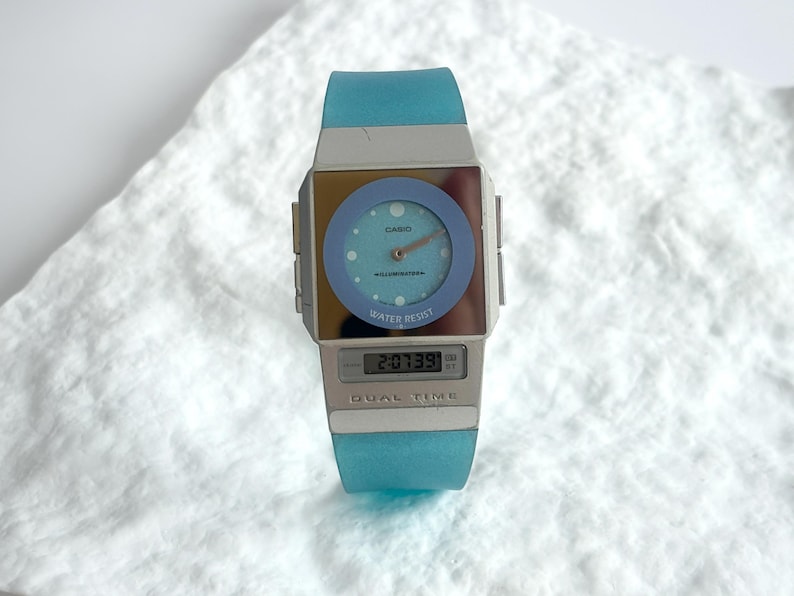 RARE Casio FS-01 2321 PELA Series Blue Film Illuminator Analog / Digital Dual Time Japanese Retro 90's Film Watch image 5