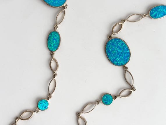 Blue Opal Gemstone Multi Sectioned Solid Sterling… - image 3