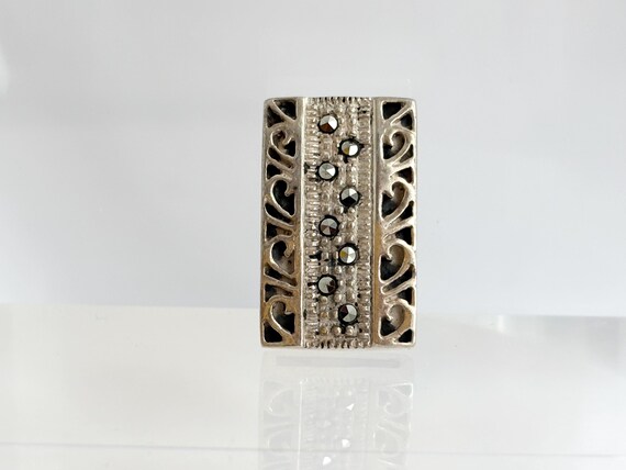 Art Deco Rectangular Marcasite Accented Cutout De… - image 8