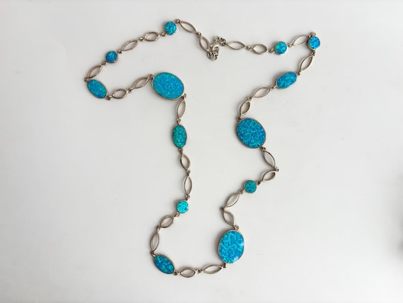 Blue Opal Gemstone Multi Sectioned Solid Sterling… - image 1