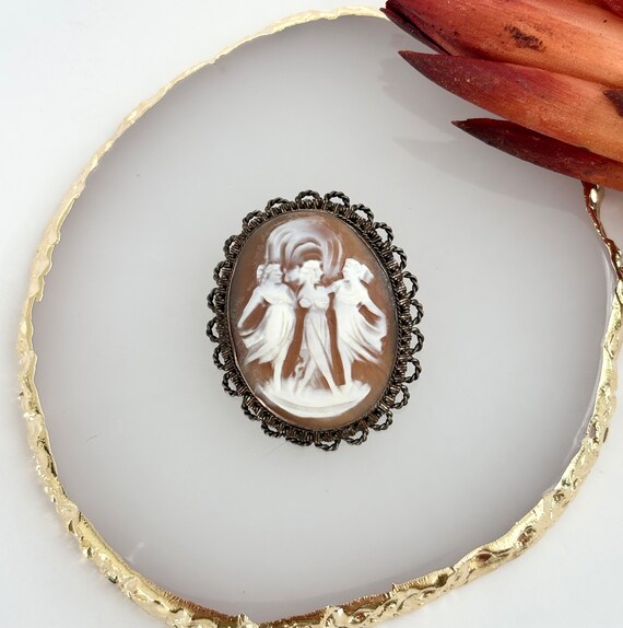 Rare Cameo Three Dancing Graces Carved Shell Came… - image 9