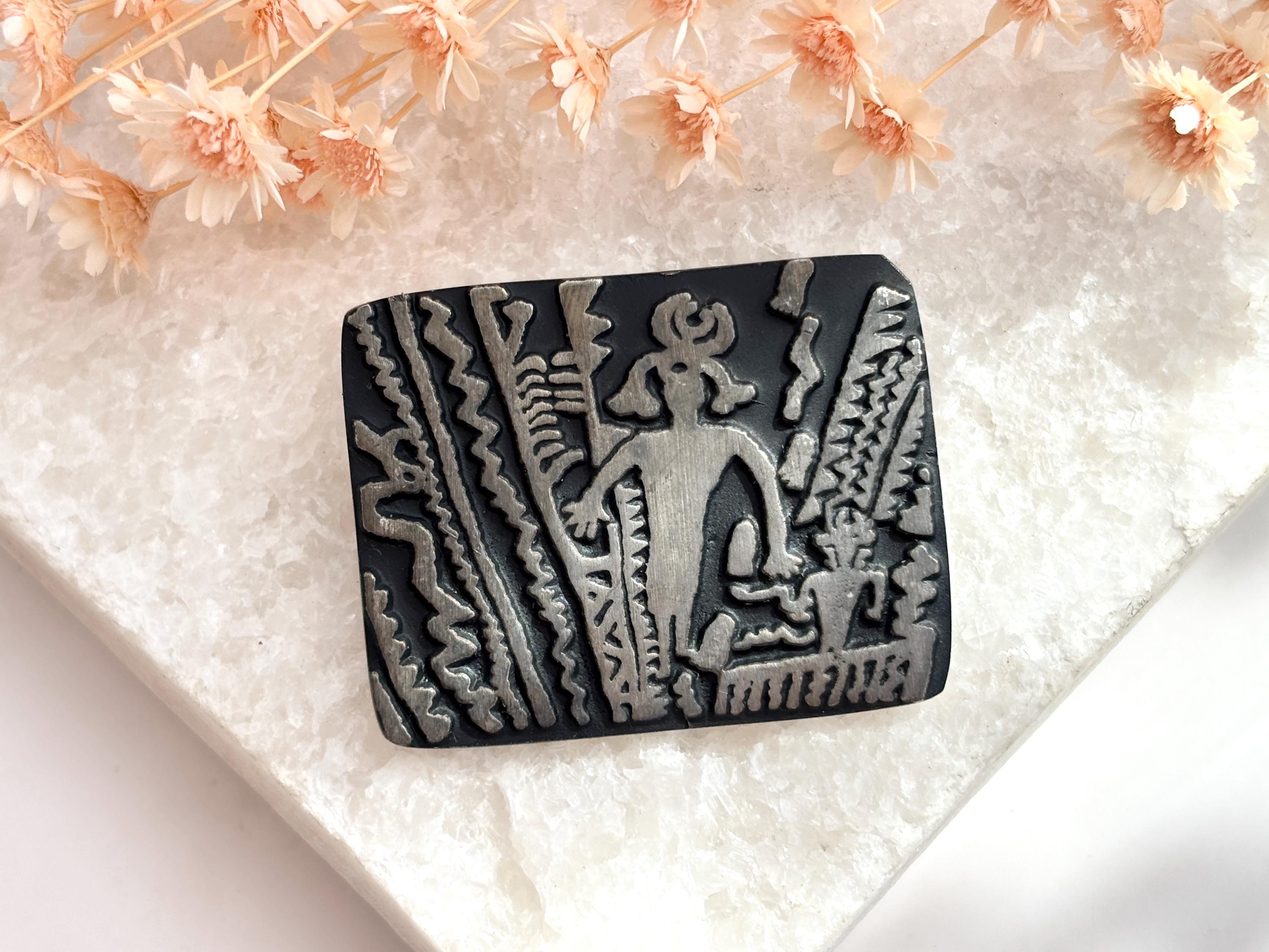 Alice Seely Silver Pewter New Mexico Made Tribal Petroglyph Style