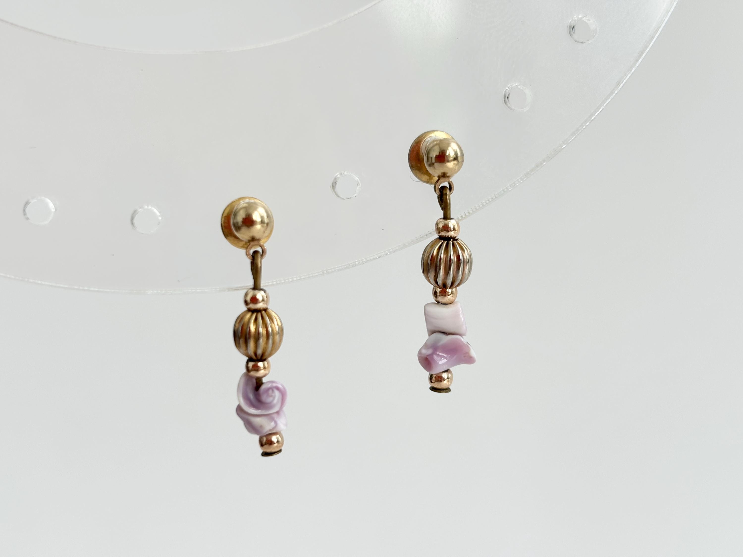 Boucles d'oreilles Sarah - Bleu/Mauve - - Perles de verre