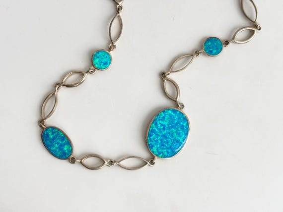 Blue Opal Gemstone Multi Sectioned Solid Sterling… - image 2