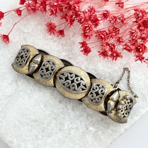 Tortolani Gold Toned Brutalist Thick Vintage Scrollwork Open 1960&#39;s Designer Chunky Bracelet - 7.5&quot;