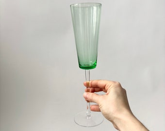 Vintage Green Tall Fluted Champagne Glass Cup