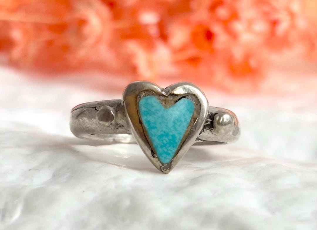 Heart Shaped Turquoise Southwest Style Sterling Silver 925 Vintage Ring ...