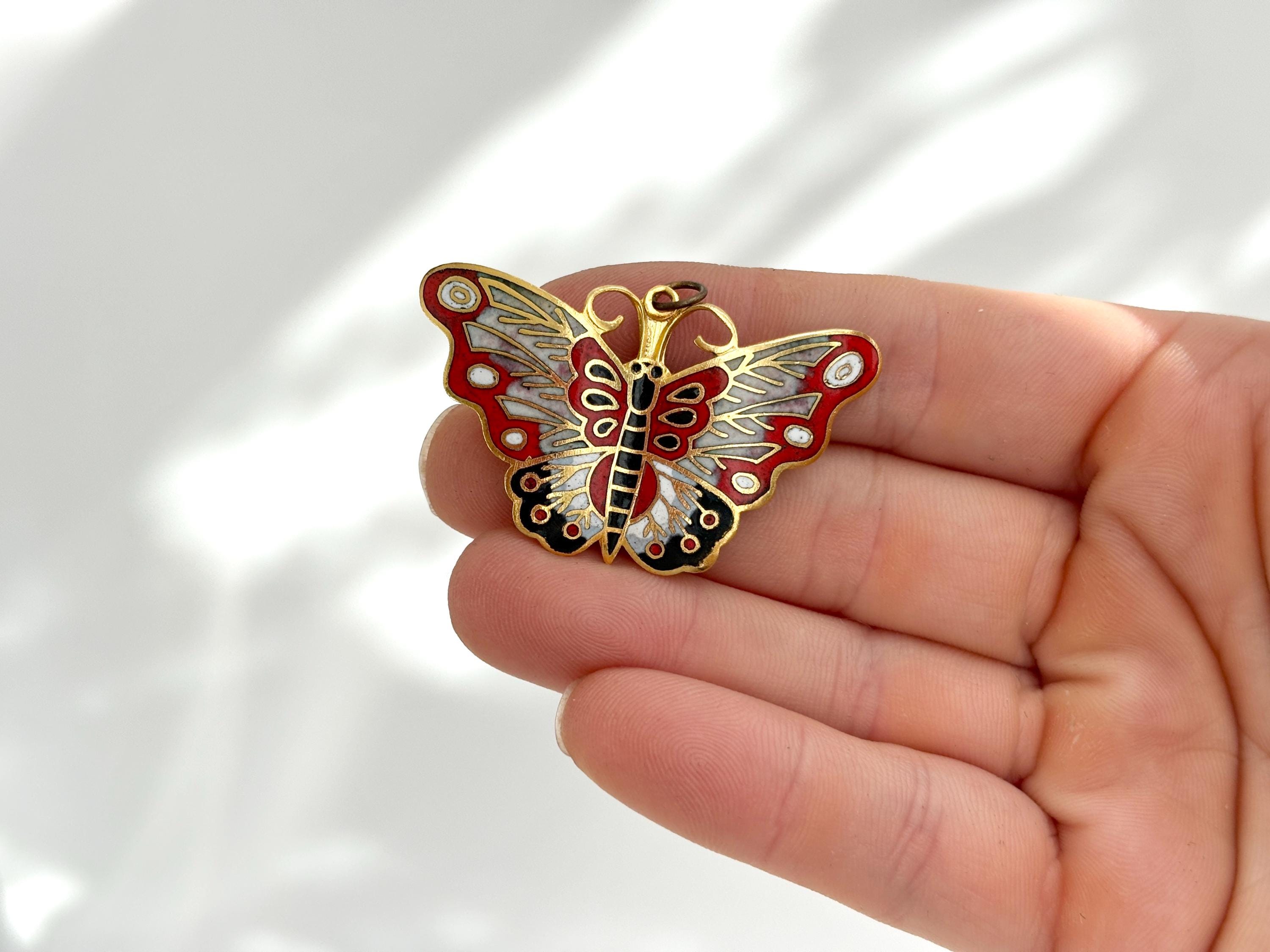 Broche Papillon Vintage Or émail Multicolore Résine - Bijou Occasion N°3043, Parfait état