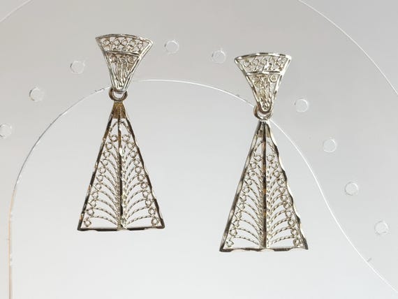 Filigree Style Triangular Shaped Dangle Vintage S… - image 11