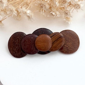 Midcentury Modern Dark Solid Wood Vintage Handmade Circular Brooch Pin