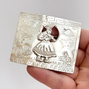 Spilla in argento sterling vintage sudamericano con ritratto di figura nativa peruviana 925 timbrata