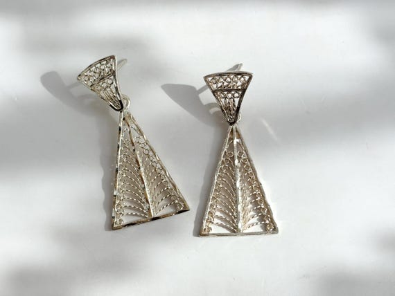 Filigree Style Triangular Shaped Dangle Vintage S… - image 7