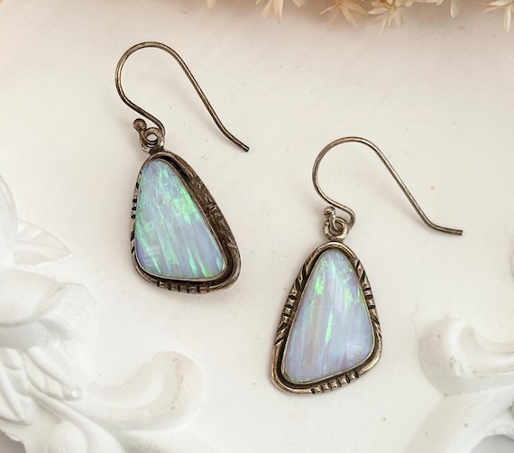 Opal Accented Triangular Sterling Silver 925 Mini… - image 1