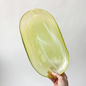 Lemon Lime Swirly Patterned Art Glass Oval Shaped Vintage Decorative Plate | Dish | Catchall