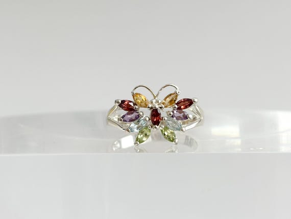 Butterfly Figural Rainbow Gemstone Split Shank St… - image 7