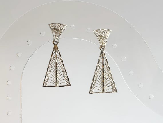 Filigree Style Triangular Shaped Dangle Vintage S… - image 12