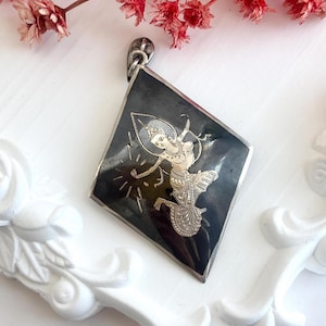 Mekkala, the Goddess of Lightning Siam Sterling Silver 925 Vintage Thai Made Nielloware Brooch Pin | Pendant Combo