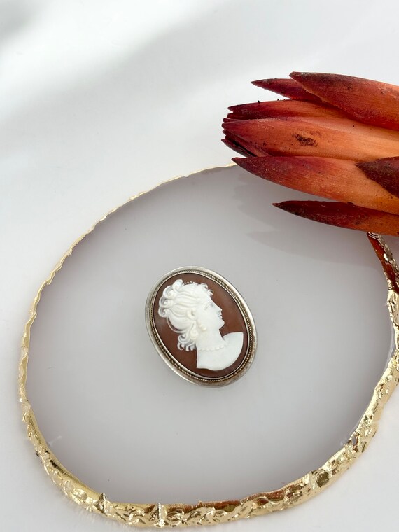 Cameo Hand Carved Vintage 800 Silver Brooch Pin - image 4