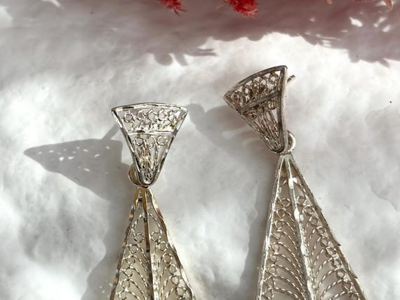 Filigree Style Triangular Shaped Dangle Vintage S… - image 4