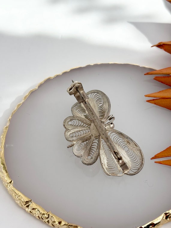 Vintage Silver Filigree Butterfly Brooche Pin - image 5