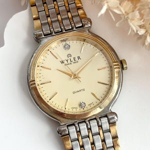 Rare WYLER Double Diamond Dual Gold & Silver Toned Bracelet Style Quartz Analog Vintage Wristwatch - 27mm - WORKS!